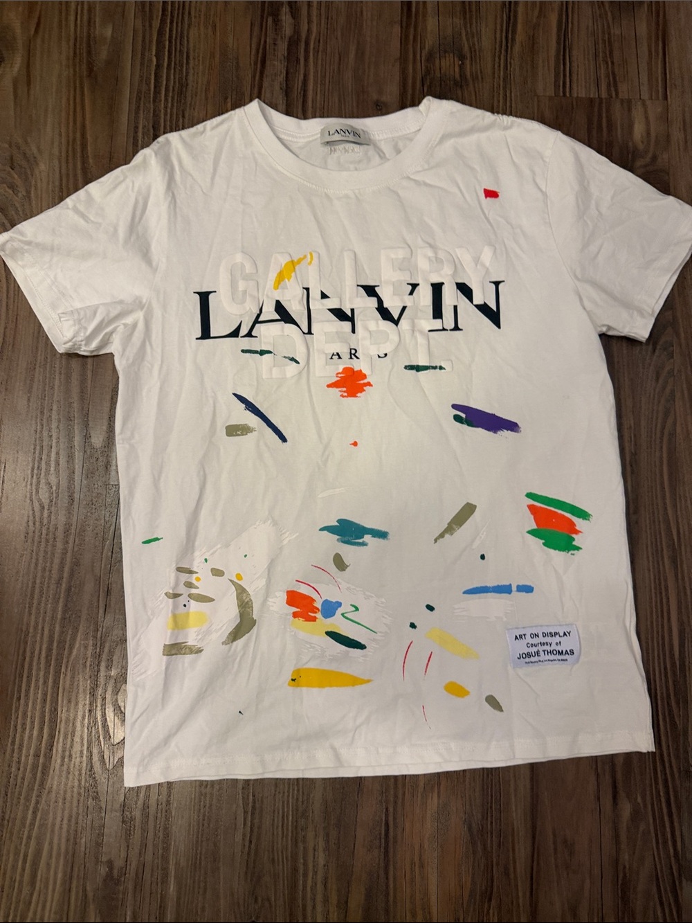 Gallery Dept White Crewneck Tee with Multicolor Paint Accents